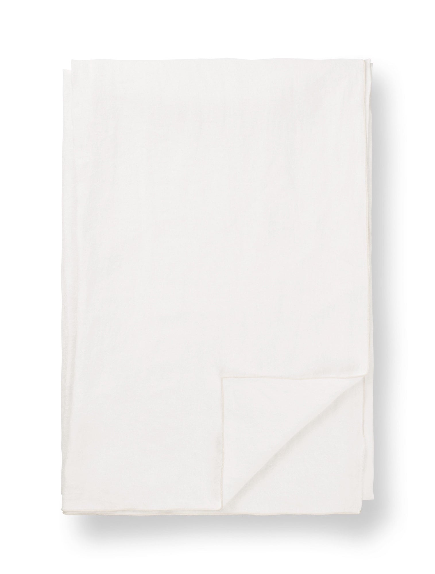 TAMEKO white merrow edge tablecloth, minimalist natural fabric, neatly folded